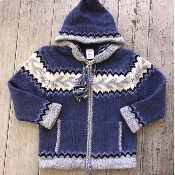 ISHKA ARTISANS 50/50 cotton/wool zip sweater/kids 8/soooo cute! - Picture 1 of 4